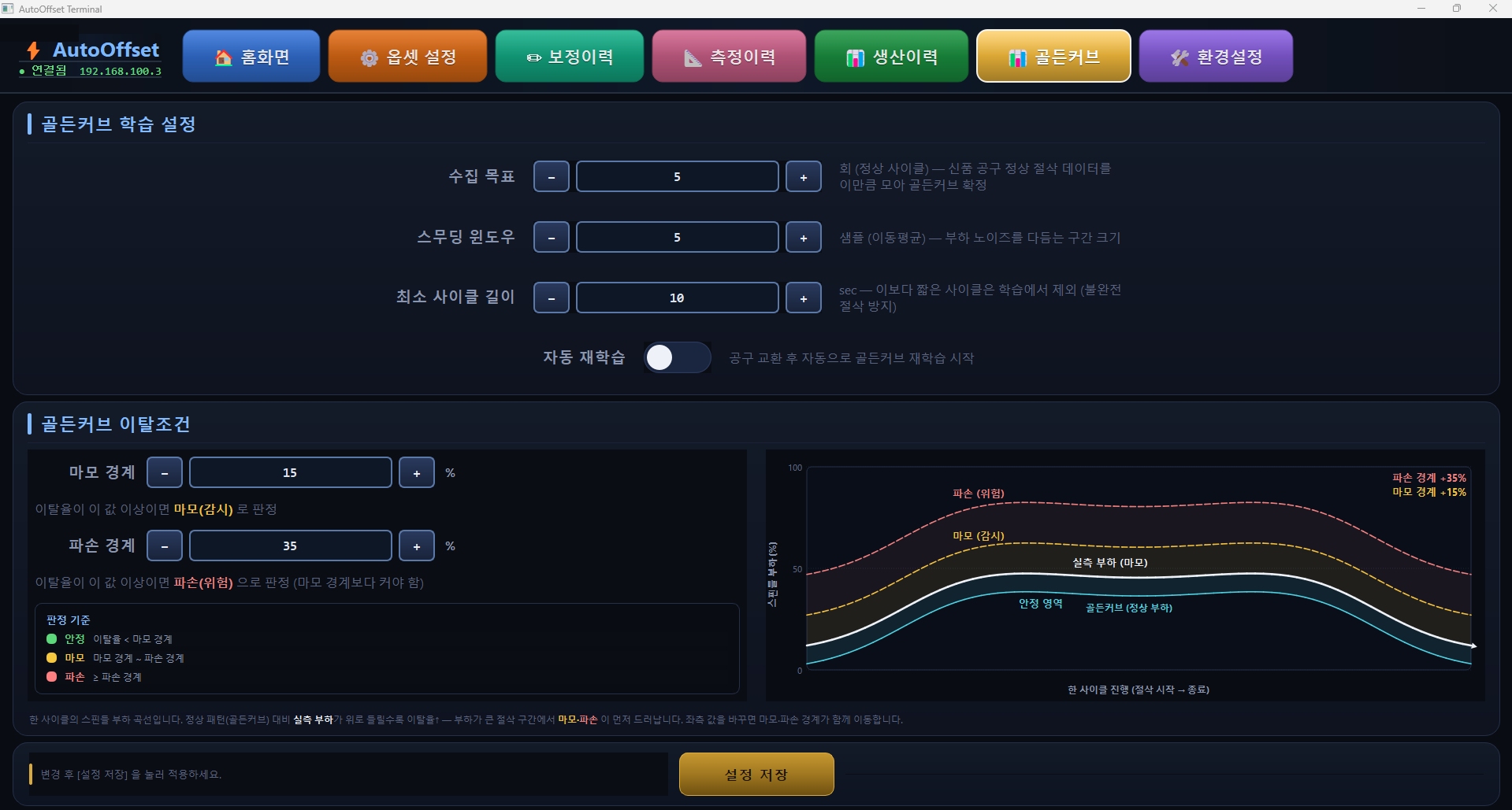 골든커브 AI 학습 설정 화면